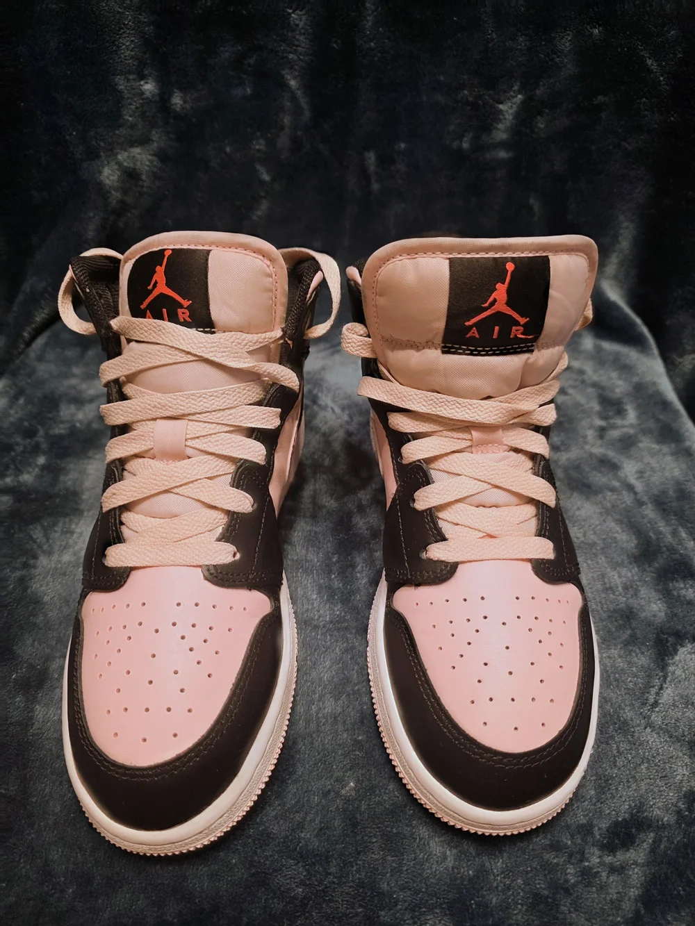 Jordan 1 Pink and Black High-Top Sneakers with Red Swoosh Size 5.5Y/Size 7 Women